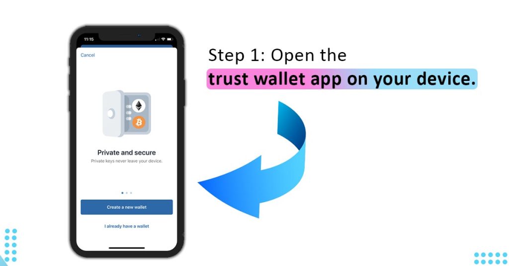 Open the trust wallet app on your device and go to settings